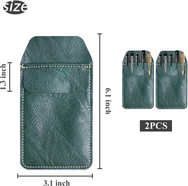 Haecsfl 2 Pieces PU Leather Pocket Protector,Pen Pouch Holder Organizer for Shirts, Lab Coats, Pants - Multi-Purpose - Holds Pens, Pointers, Pencils, and Notes(2-Dark Green) - Image 4